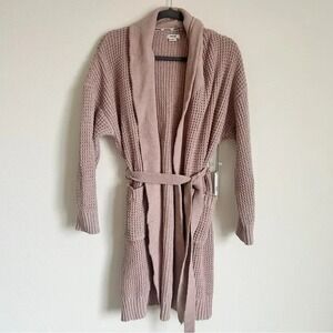 JASON WU I Women's Tan Waffle Knit Shawl Collar Belted Robe Cardigan I SizeL